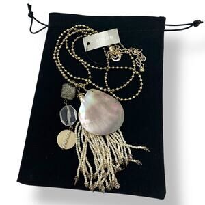 Chico’s NWT Indie Neutral Statement Tassel Necklace 32” Long Beaded Pendant. $49